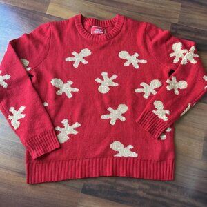 Urban Heritage Women's Red Gingerbread Man Fleece Knit Sweater Size XL Holiday